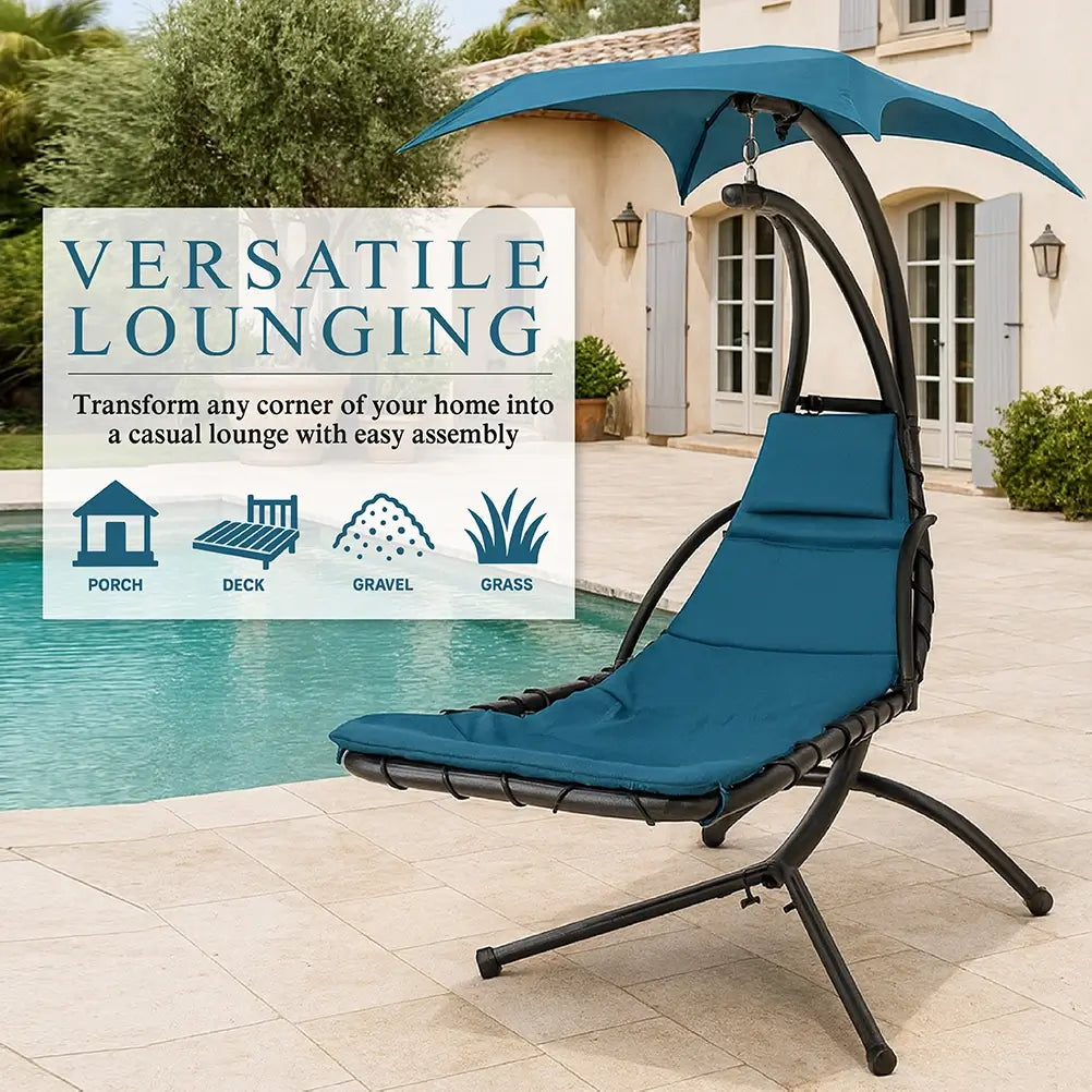 Verada Hanging Chaise Lounge Swing Chair w/ Cushions